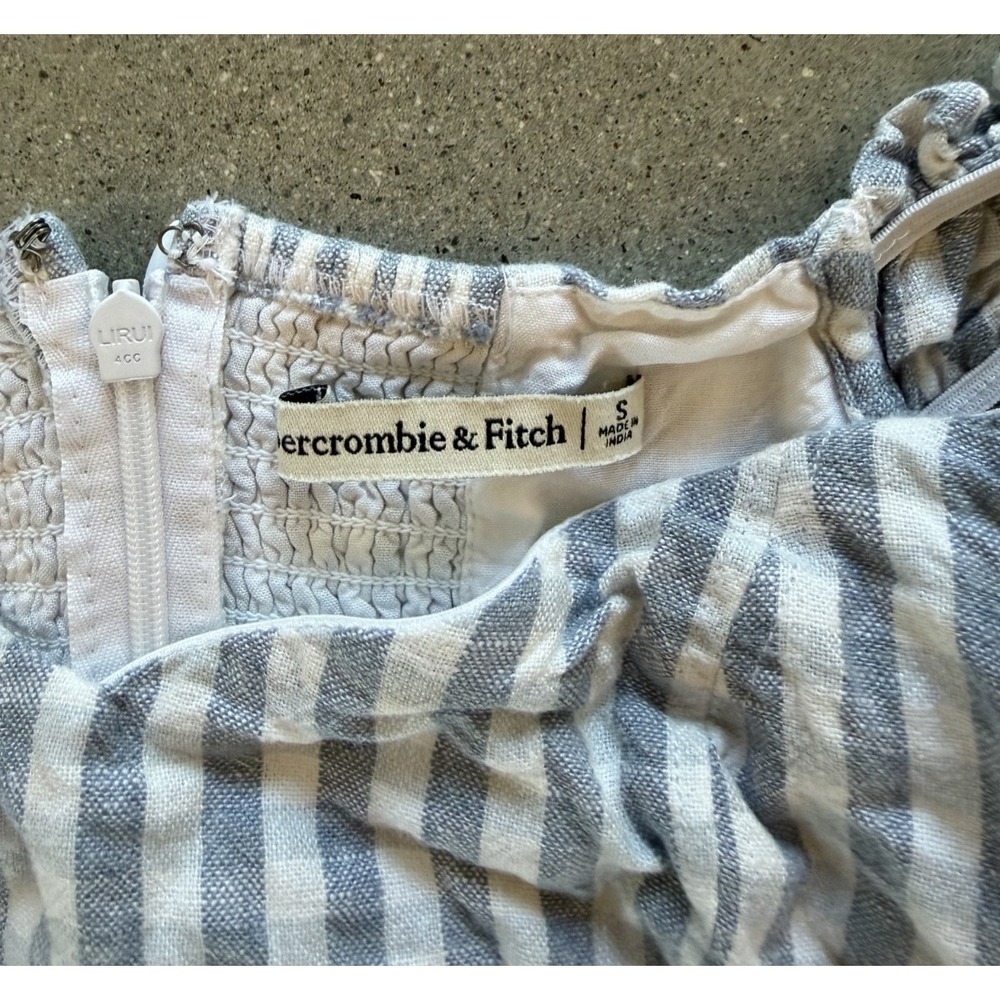 Abercrombie Fitch Women Blue & White Gingham Mini Dress Ruffle Sleeve Sz S - Picture 4 of 6